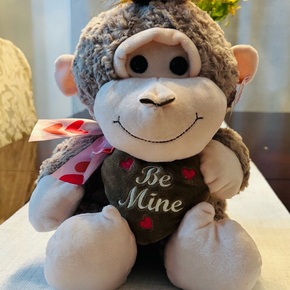 NWT Plush Brown Monkey 'Be Mine' Heart Accent Stuffed Animal toy kids